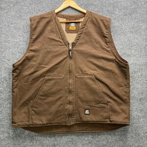 Berne Workwear Canvas Vest Men's 3XL Brown Sherpa Lined Full Zip Pockets